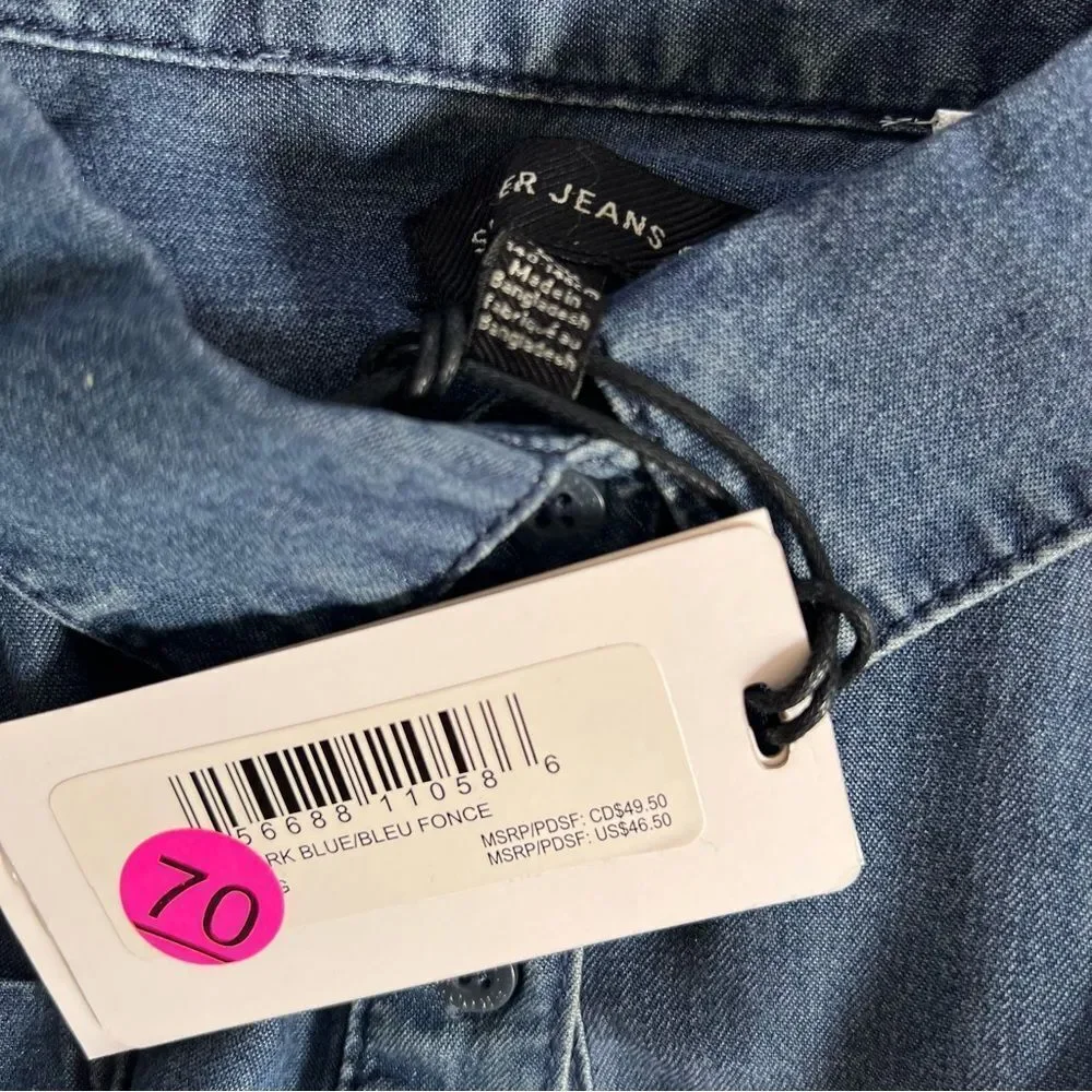 Silver Jeans  Co Dark Blue Denim Shirt Dress Girls Medium 10/12 NEW MSRP $47